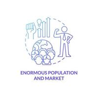 enorme população e ícone de conceito gradiente azul do mercado. atraindo negócios internacionais idéia abstrata ilustração de linha fina. desenho de contorno isolado. roboto-medium, inúmeras fontes pró-negrito usadas vetor
