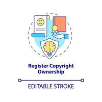 registre o ícone do conceito de propriedade de direitos autorais. ilustração de linha fina de idéia abstrata de proteção de conteúdo. proteção da propriedade intelectual. desenho de cor de contorno isolado de vetor. traço editável vetor