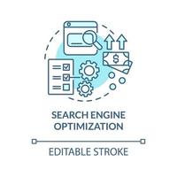 ícone de conceito azul de otimização de mecanismo de busca. empresário online habilidade idéia abstrata ilustração de linha fina. posicionamento de páginas web. desenho de cor de contorno isolado de vetor. traço editável vetor