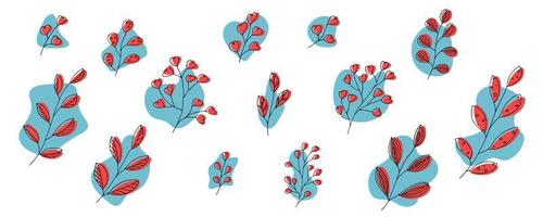 ramo de vetor desenhado à mão. conjunto colorido de doodle de erva isolado no fundo branco. ilustração botânica para cartão, impressão, web, design, decoração, logotipo.