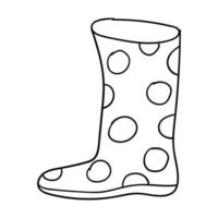 bota de borracha doodle linear dos desenhos animados com bolinhas isoladas no fundo branco. vetor