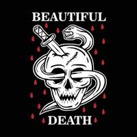 bela tipografia de morte com caveira e cobra para design de camiseta vetor