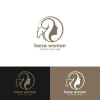 girl and horse logo design e horse farm template vector. vetor