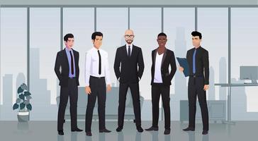 equipe de personagens de empresários no escritório vestindo ternos, ilustração do conceito de trabalho em equipe