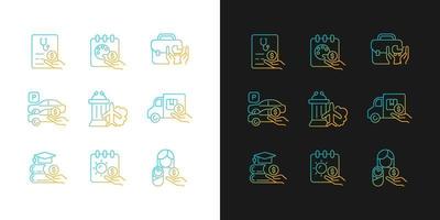 recompensando o funcionário por ícones de gradiente de trabalho duro definidos para o modo escuro e claro. salários complementares. pacote de símbolos de contorno de linha fina. coleção de ilustrações de contorno vetorial isolado em preto e branco vetor