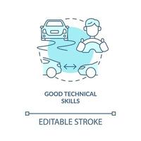 ícone de conceito azul de boas habilidades técnicas. curso de condução resultado idéia abstrata ilustração de linha fina. capacidade de operação automática. carteira de motorista. desenho de cor de contorno isolado de vetor. traço editável vetor