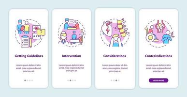 processo de reabilitação pulmonar na tela da página do aplicativo móvel. plano de recuperação passo a passo 4 etapas instruções gráficas com conceitos. modelo de vetor ui, ux, gui com ilustrações coloridas lineares