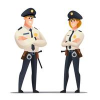 personagens de desenhos animados de policial e policial mulher vetor