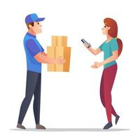 correio traz pacotes para ilustração do cliente. entre em contato com o serviço de entrega do correio e do cliente vetor