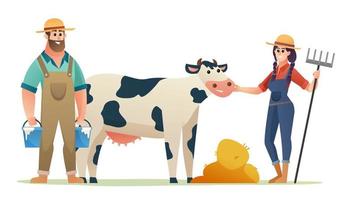 conjunto de personagens de desenhos animados de fazendeiro de vacas vetor