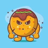 desenho de mascote de personagem de comida takoyaki louco isolado em design de estilo simples vetor