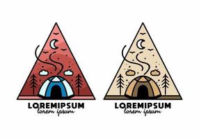 distintivo de ilustração de arte de linha de acampamento de tenda colorida vetor