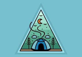 distintivo de ilustração de arte de linha de acampamento de tenda colorida