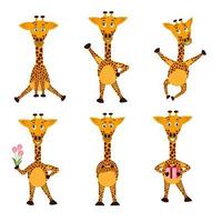 um conjunto de adesivos de girafa de desenho animado com emoções diferentes