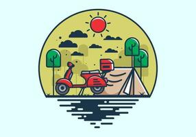 acampar com ilustração plana de scooter