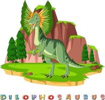 cartão de palavras de dinossauro para dilophosaurus vetor