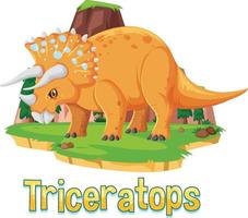 cartão de palavras de dinossauro para triceratops vetor