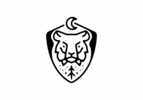cabeça de tigre de arte de linha preta em forma de escudo vetor