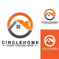 design de ilustração vetorial de símbolo de logotipo de conceito de círculo em casa vetor