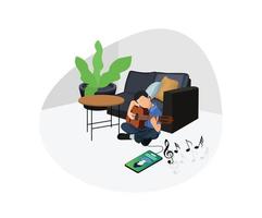 ilustração de estilo isométrico de aprendizado de música online vetor