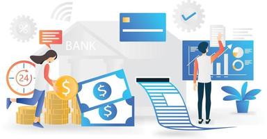 ilustração de estilo simples de finanças e bancos com caixa eletrônico vetor
