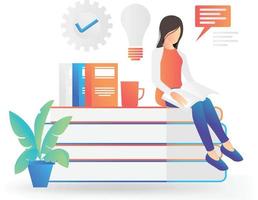ilustração de estilo simples de estudante de volta às aulas lendo um livro