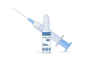 seringa e ampola azul com vacina para prevenção da infecção por coronavírus causada pelo vírus sars-cov-2. contra a epidemia de covid-19. solução para administração intramuscular vetor