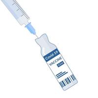 a seringa extrai o líquido da ampola. uma vacina para a prevenção da infecção por coronavírus causada pelo vírus sars-cov-2. contra a epidemia de covid-19. vetor