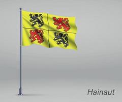 acenando a bandeira de hainaut - província da bélgica no mastro da bandeira. modelo vetor