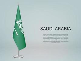 Arábia Saudita pendurada bandeira no stand. modelo de banne de conferência vetor