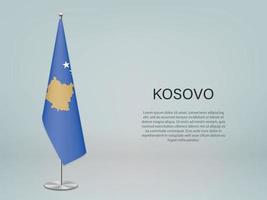 Kosovo pendurada bandeira no stand. modelo de banner de conferência vetor