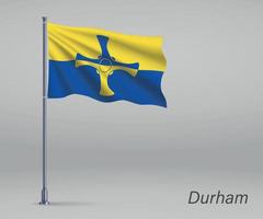 acenando a bandeira de durham - condado da inglaterra no mastro da bandeira. modelo vetor