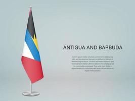 Antígua e Barbuda pendurando bandeira no stand. modelo para conferência vetor