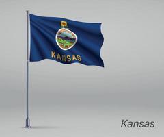 acenando a bandeira do kansas - estado dos estados unidos no mastro da bandeira. temperatura vetor