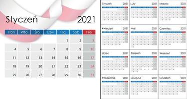 calendário simples 2021 no idioma polonês, início da semana na segunda-feira. t vetor