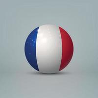 3d bola de plástico brilhante realista ou esfera com bandeira da frança vetor