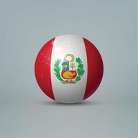 3d bola de plástico brilhante realista ou esfera com bandeira do peru vetor