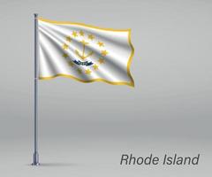 acenando a bandeira da ilha de rhode - estado dos estados unidos no mastro da bandeira vetor