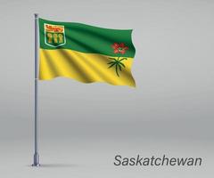 acenando a bandeira de saskatchewan - província do canadá no mastro da bandeira. te vetor