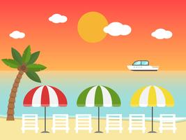 Cadeiras de praia e guarda-chuvas na praia do sol vetor
