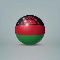 3d bola de plástico brilhante realista ou esfera com bandeira do malawi vetor