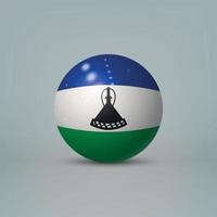 3d bola de plástico brilhante realista ou esfera com bandeira do lesoto vetor