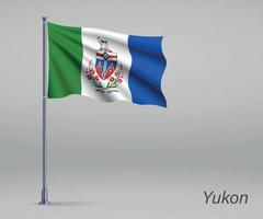acenando a bandeira de yukon - província do canadá no mastro da bandeira. modelo vetor