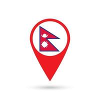 ponteiro de mapa com contry nepal. bandeira do nepal. ilustração vetorial. vetor