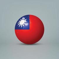 3d bola de plástico brilhante realista ou esfera com bandeira de taiwan vetor