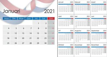calendário simples 2021 na língua holandesa, início da semana na segunda-feira. te vetor