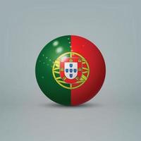 3d bola de plástico brilhante realista ou esfera com bandeira de portugal vetor