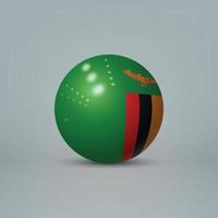 3d bola de plástico brilhante realista ou esfera com bandeira da zâmbia vetor