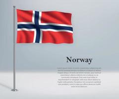 acenando a bandeira da noruega no mastro da bandeira. modelo para o dia da independência vetor