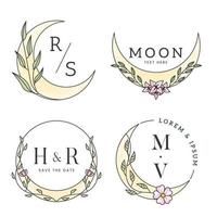 grupo de logotipo floral de lua elegante vetor